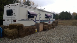Fortifying the RV with hay bales