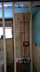 Shower rough-in complete and pressure tested.